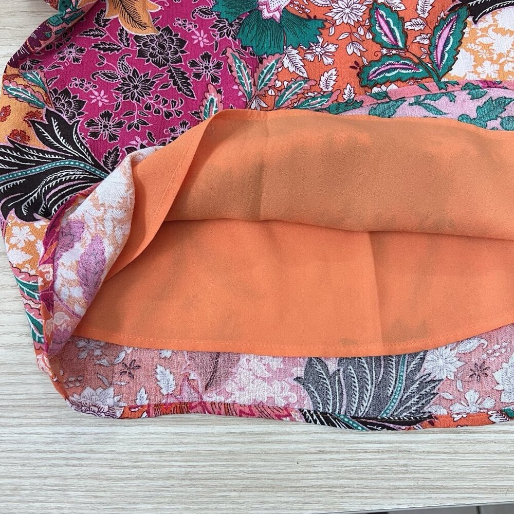 Loft Patchwork Bloom Blouse Size Medium Orange Pi… - image 8